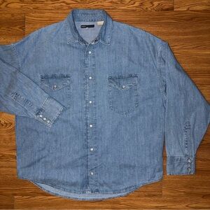 Levi's Made & Crafted Drop Shoulder Denim Western Peal Snap Shirt Light Wash